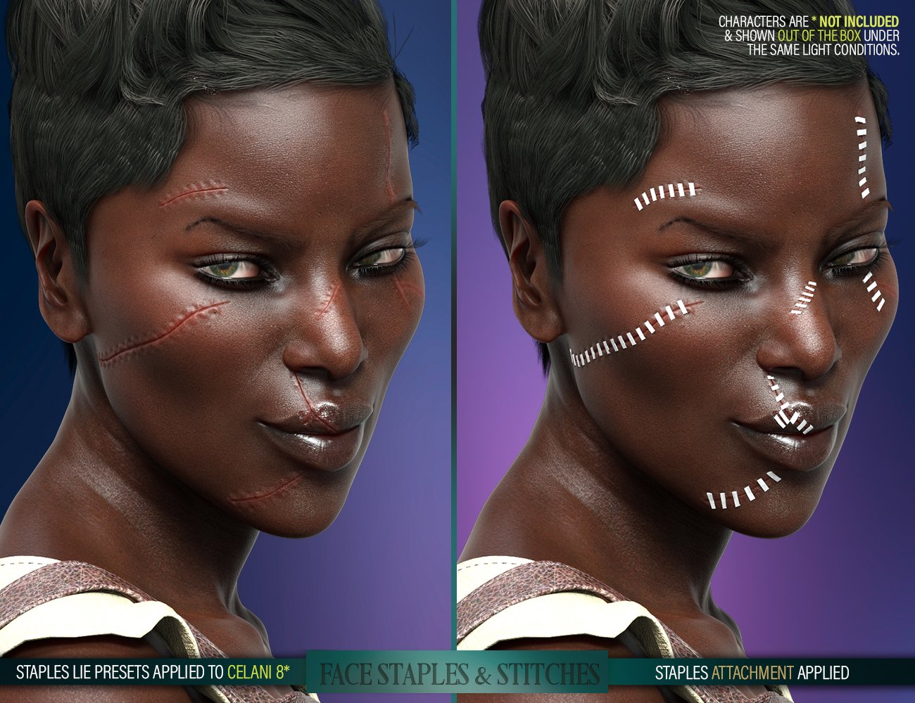 HD Face Staples and Stitches for Genesis 8 Females | Daz 3D