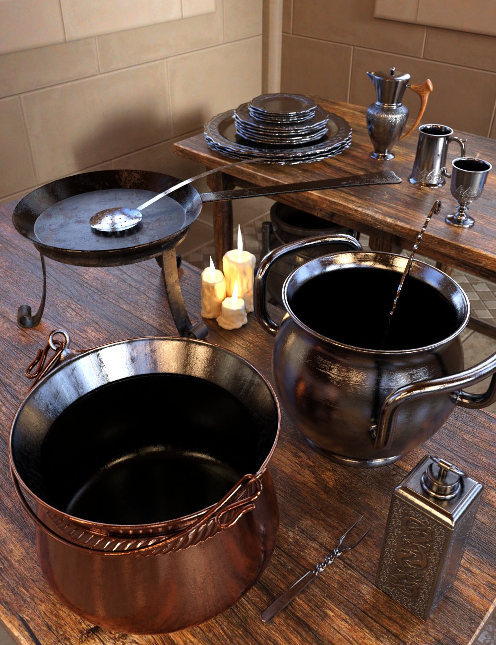 Medieval Kitchenware Medieval Kitchenware by: Merlin Studios, 3D Models by Daz 3D