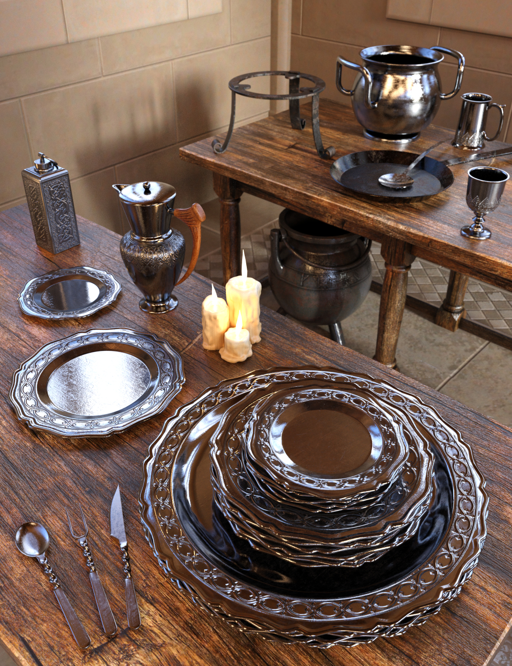 Medieval Kitchenware Medieval Kitchenware by: Merlin Studios, 3D Models by Daz 3D