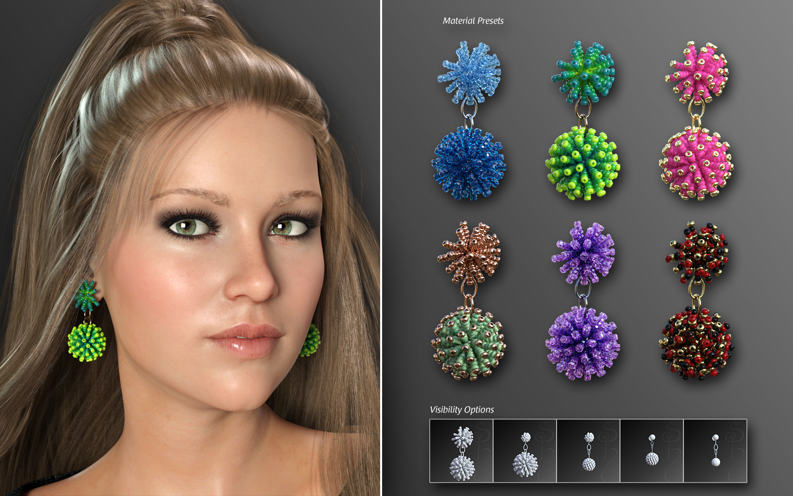 Statement Earrings Megapack for Genesis 8 and 8.1 Females by: esha, 3D Models by Daz 3D