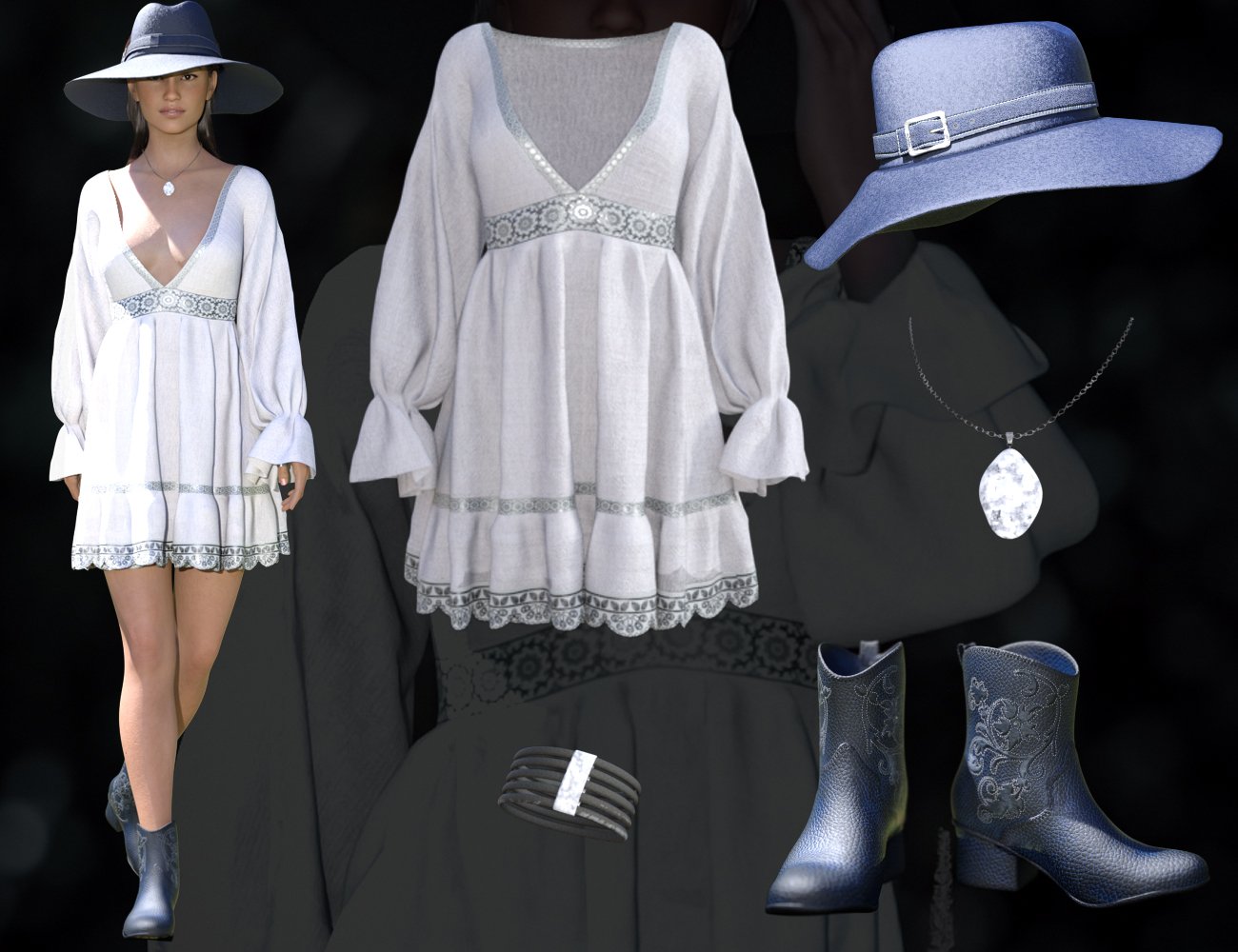 dForce CB Rye Croft Clothing Set for Genesis 8 and 8.1 Females by: CynderBlue, 3D Models by Daz 3D