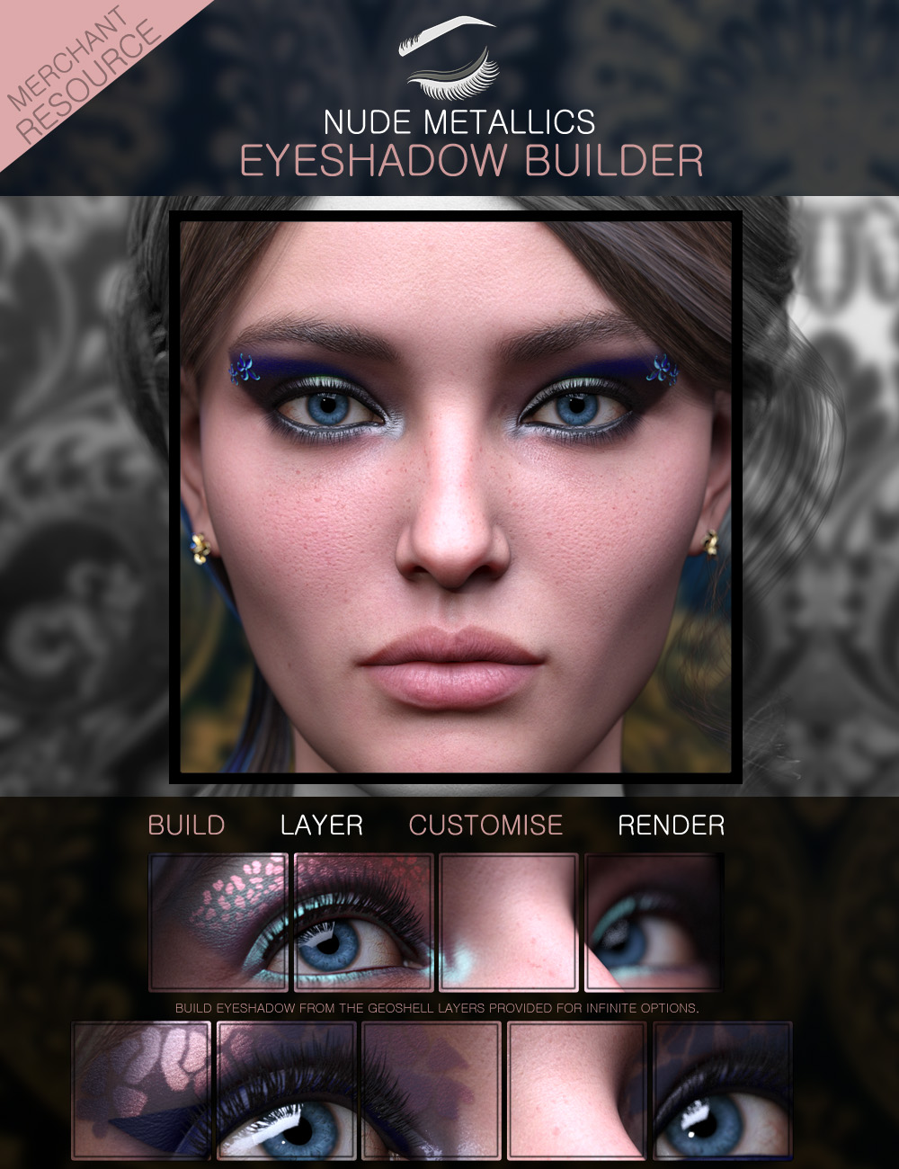 Nude Metallics Eyeshadow Builder Genesis 8 Females Merchant Resource by: ForbiddenWhispers, 3D Models by Daz 3D