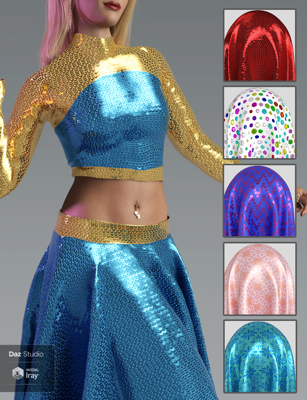 Glitz and Glam Fabric Iray Shaders by: Eva1, 3D Models by Daz 3D