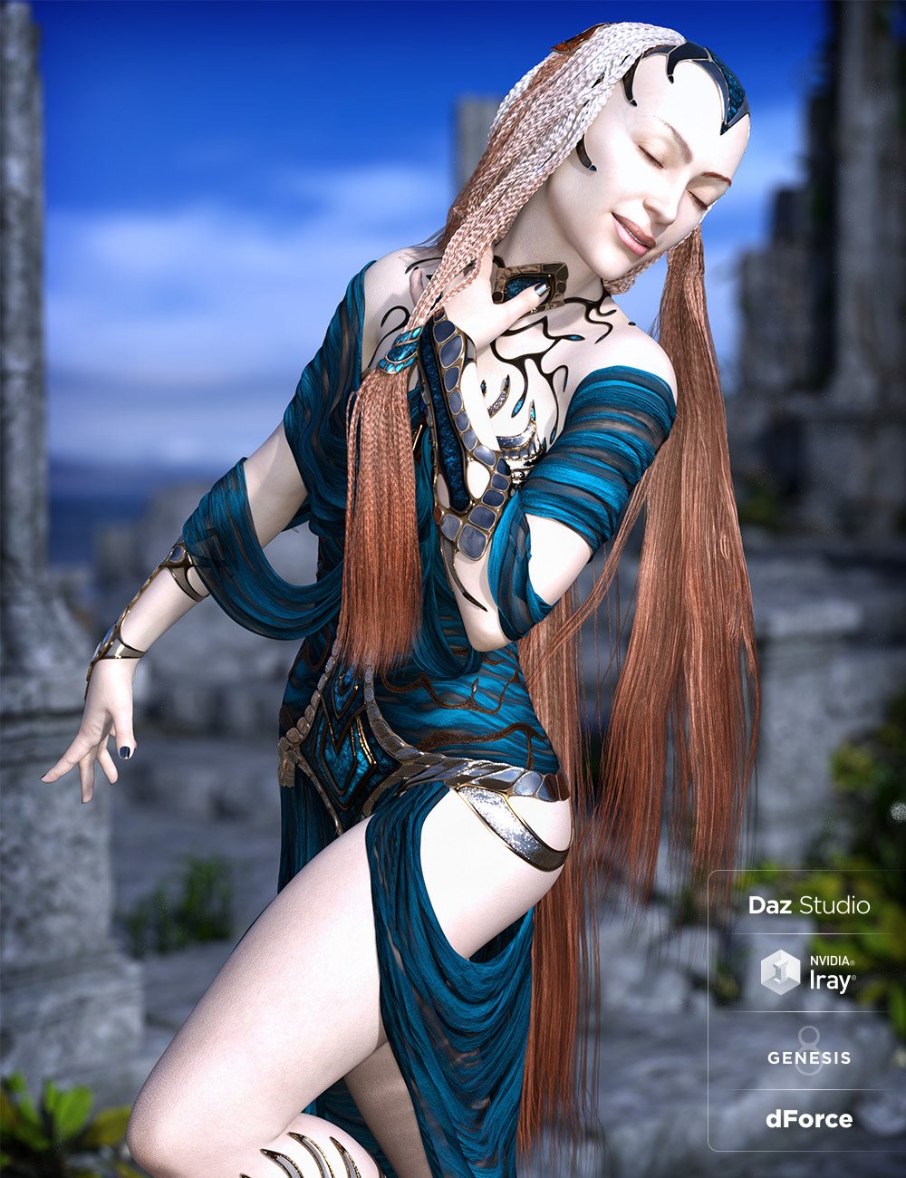 Lady of Mists Hair with dForce for Genesis 8 Female by: ArkiShox-DesignRiverSoft Art, 3D Models by Daz 3D