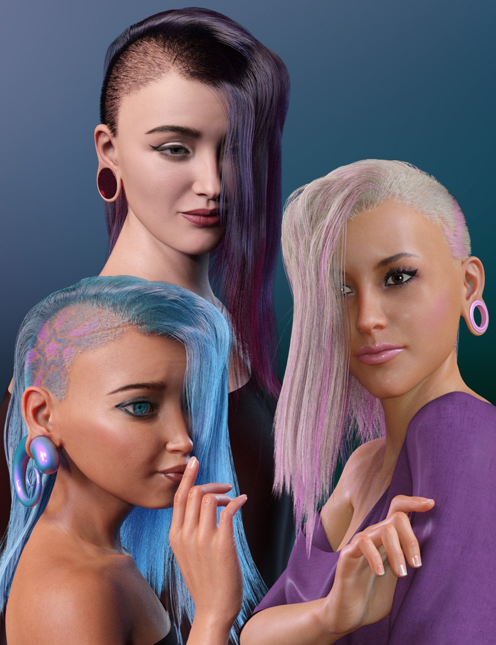 WD Salon: Side Shave Shag dForce Hair for Genesis 8.1 Female by: WillDupre, 3D Models by Daz 3D