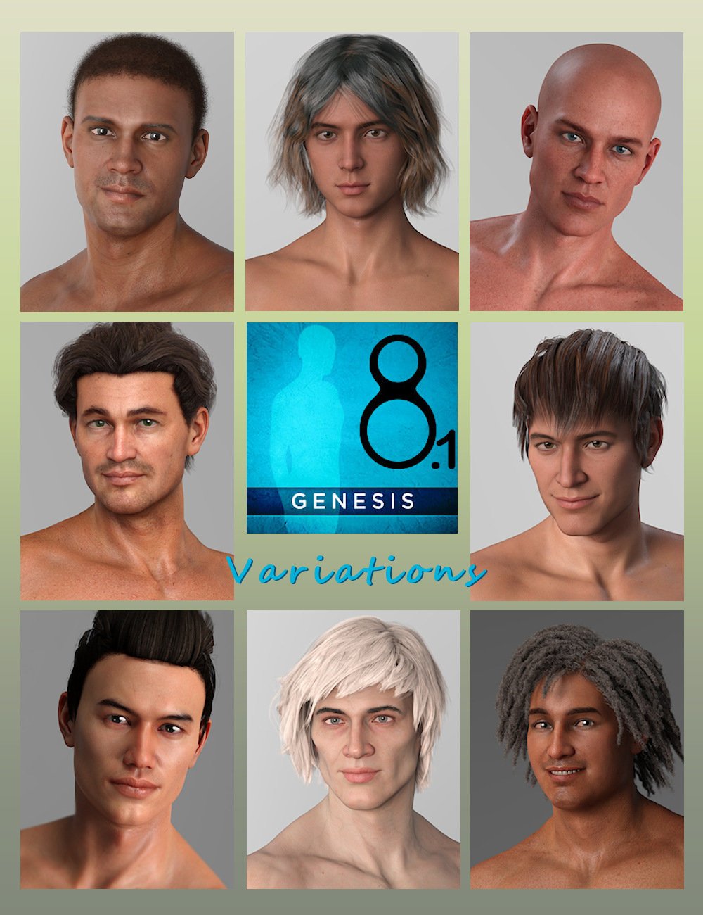 Variations for Genesis 8.1 Male by: Aquarius, 3D Models by Daz 3D