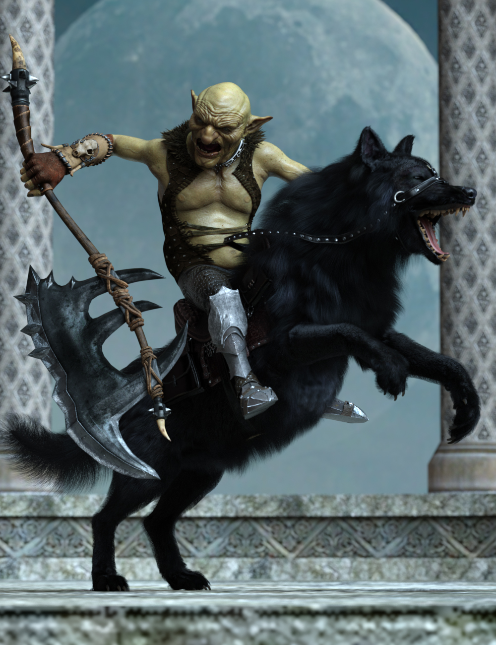 Goblin Rider Poses for War Goblin HD and Dire Wolf by: Ensary, 3D Models by Daz 3D