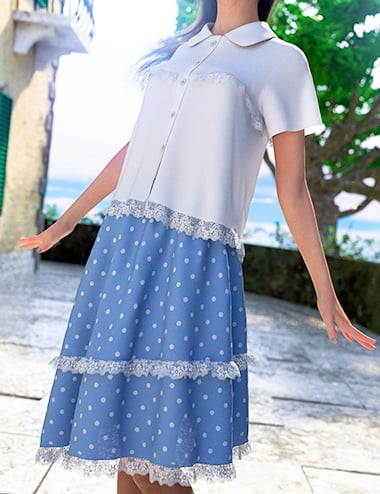 dForce Frilled Blouse and Skirt for Genesis 8 Female by: junuehara, 3D Models by Daz 3D