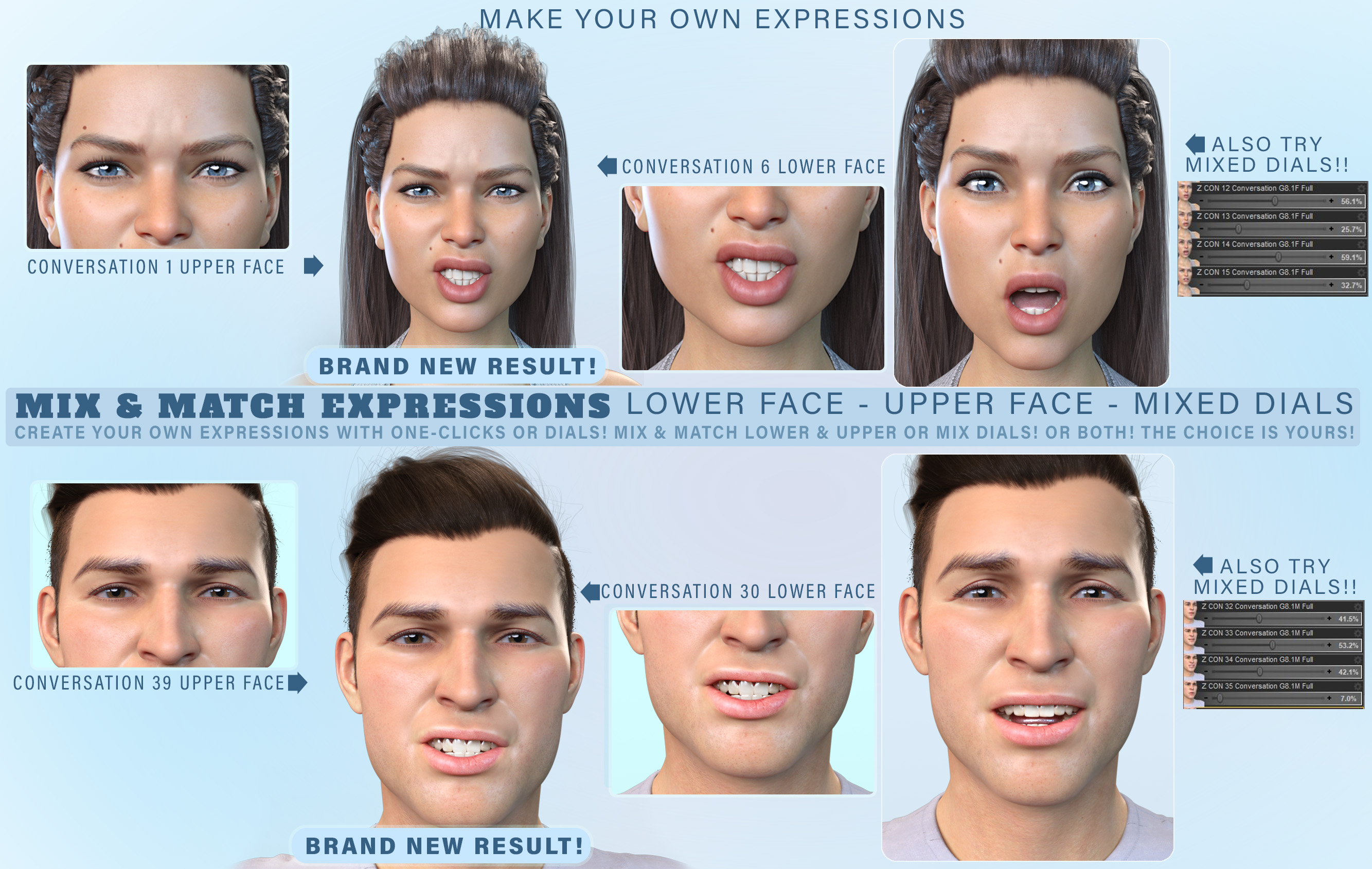 Z Conversation Mix and Match Expressions for Genesis 8.1 Z Conversation Mix and Match Expressions for Genesis 8.1 by: Zeddicuss, 3D Models by Daz 3D