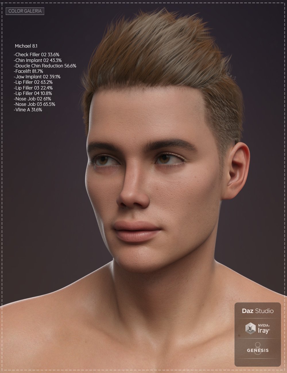 Retouch Face Morphs for Genesis 8 Males by: Color Galeria, 3D Models by Daz 3D