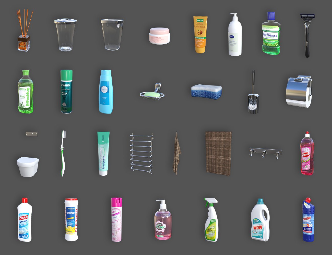 Bathroom and Household Chemicals Props by: petipet, 3D Models by Daz 3D