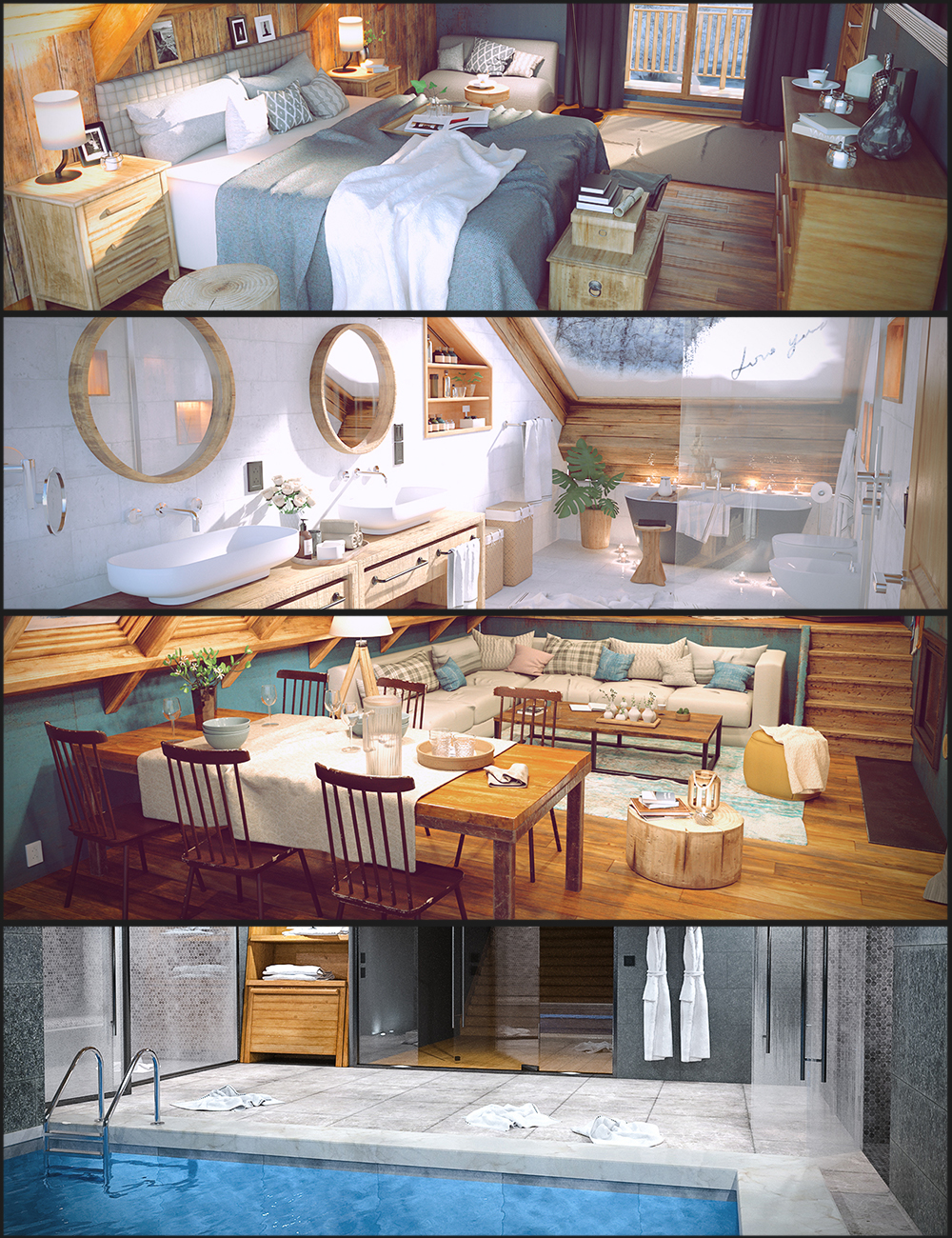 Winter Vacation House Bundle by: Polish, 3D Models by Daz 3D