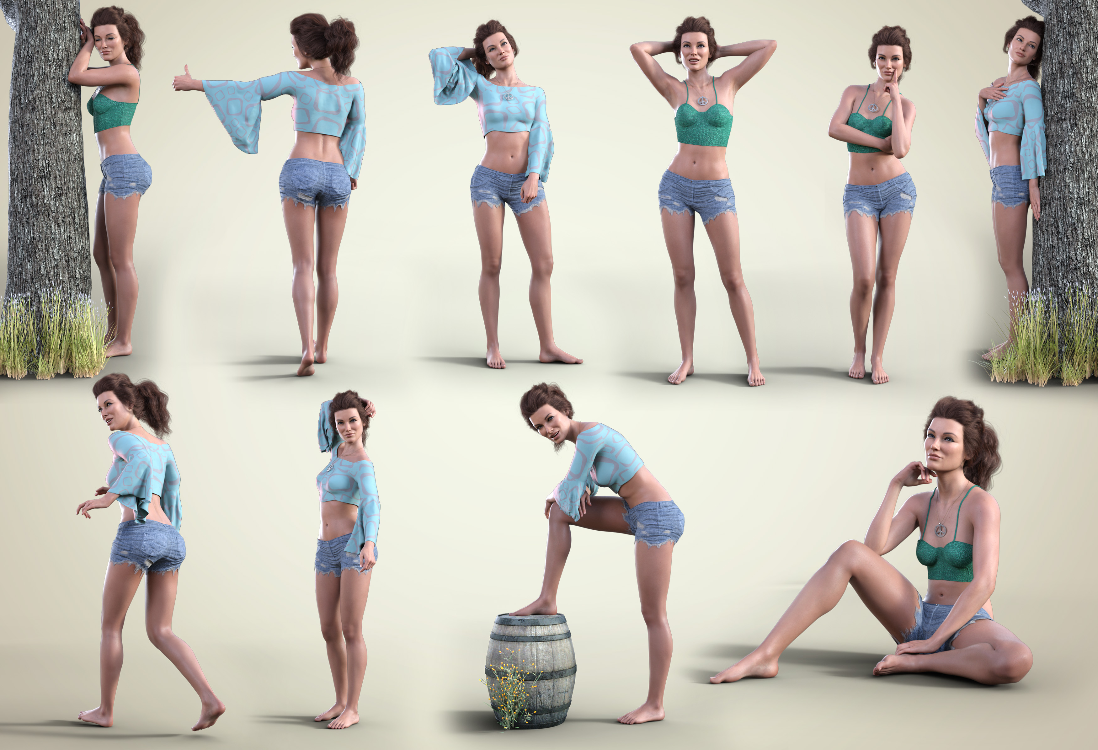 Z Flower Child Poses and Expressions for Jacqueline 8.1 by: Zeddicuss, 3D Models by Daz 3D