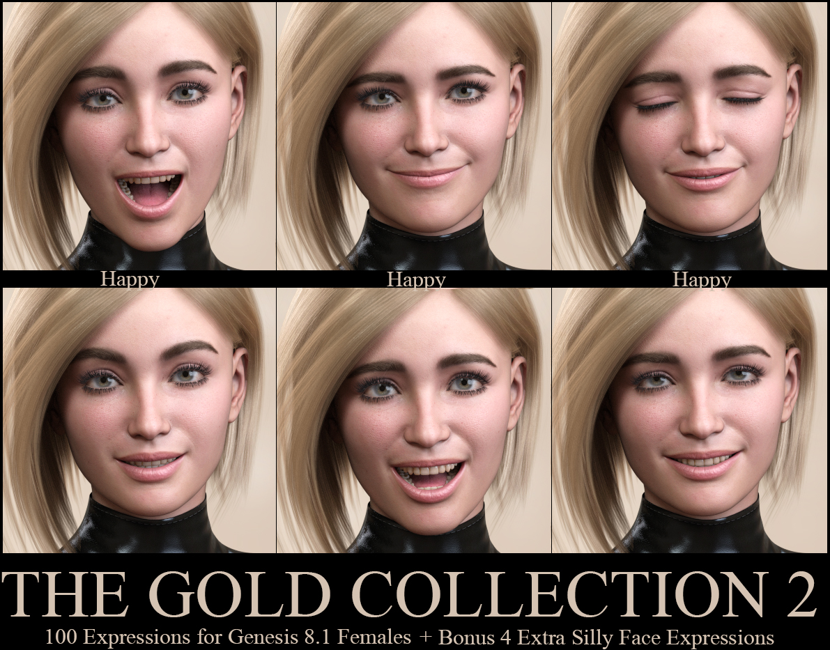 V 100 Expressions The Gold Collection 2 for Genesis 8.1 Female by: Valery3D, 3D Models by Daz 3D