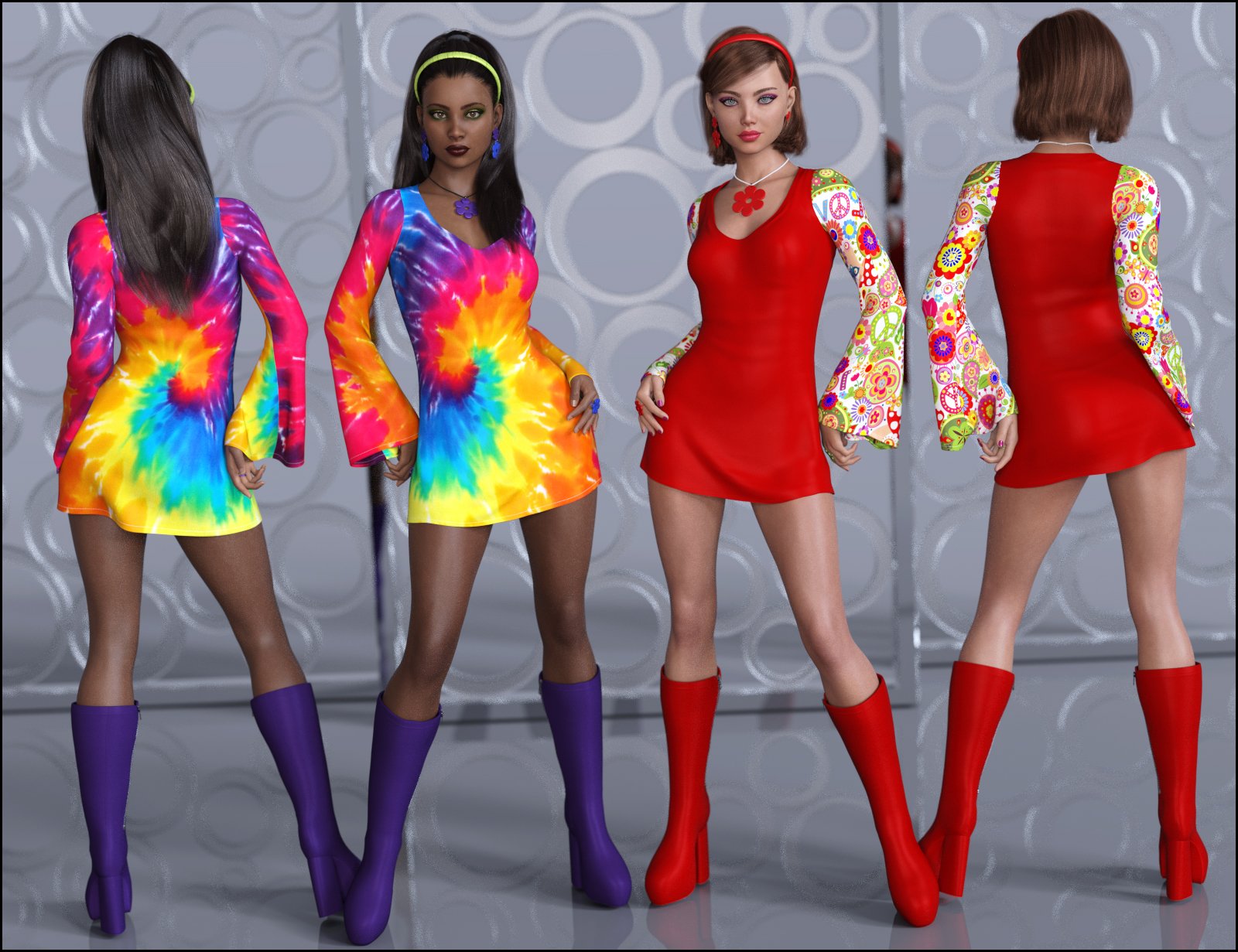 dForce Flower Power Outfit Groovy Textures dForce Flower Power Outfit Groovy Textures by: JessaiiDemonicaEvilius, 3D Models by Daz 3D