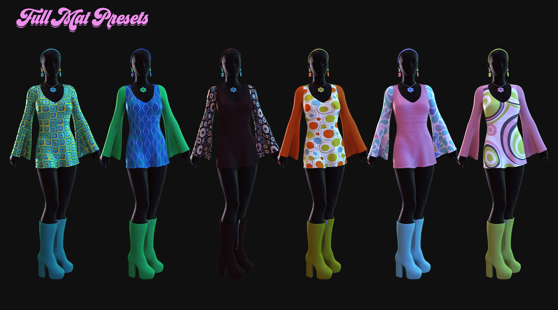 dForce Flower Power Outfit Groovy Textures by: JessaiiDemonicaEvilius, 3D Models by Daz 3D