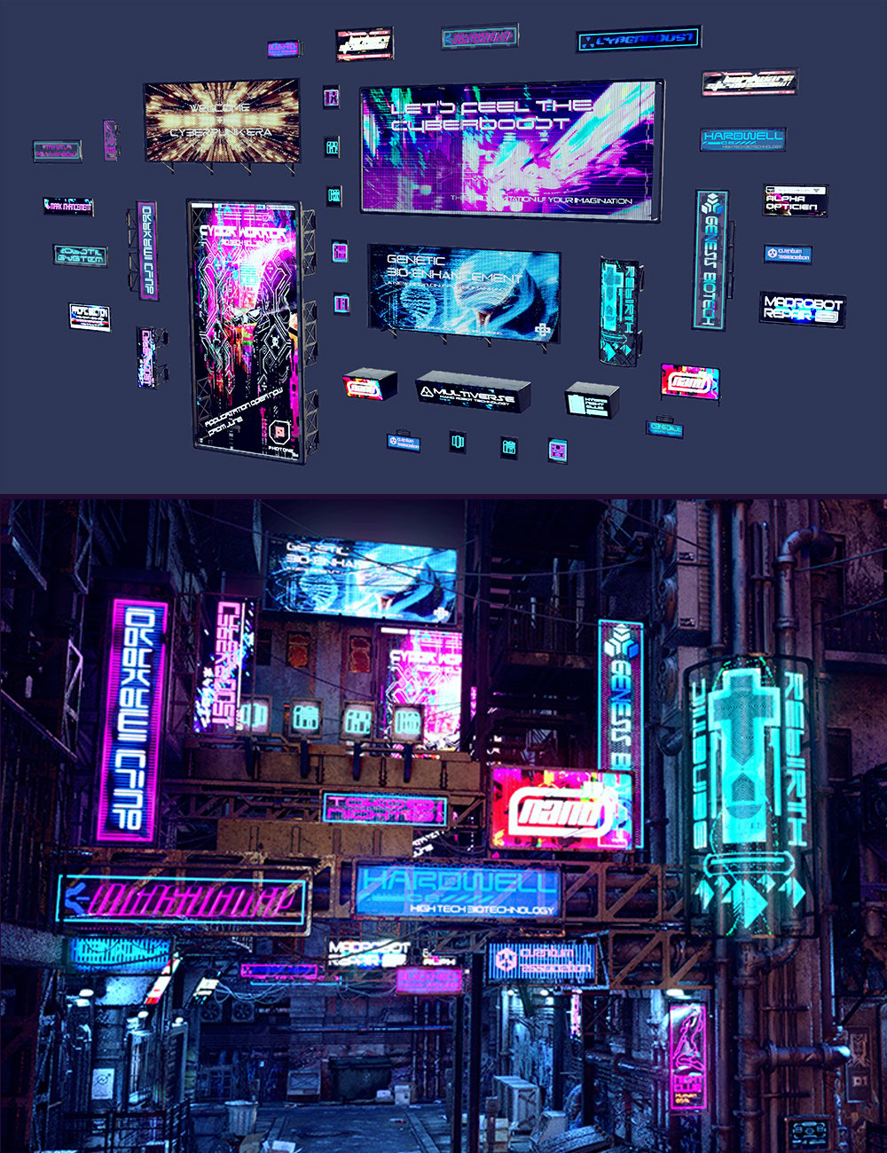 Cyberpunk Neon Signs by: Polish, 3D Models by Daz 3D