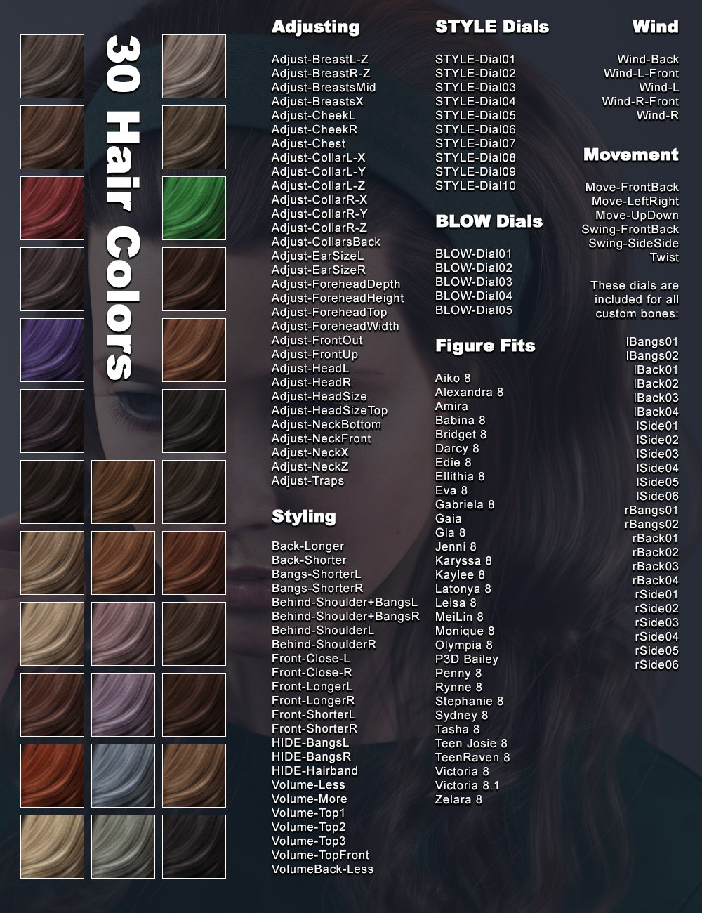 2021-11 Hair for Genesis 8 and 8.1 Females 2021-11 Hair for Genesis 8 and 8.1 Females by: outoftouch, 3D Models by Daz 3D