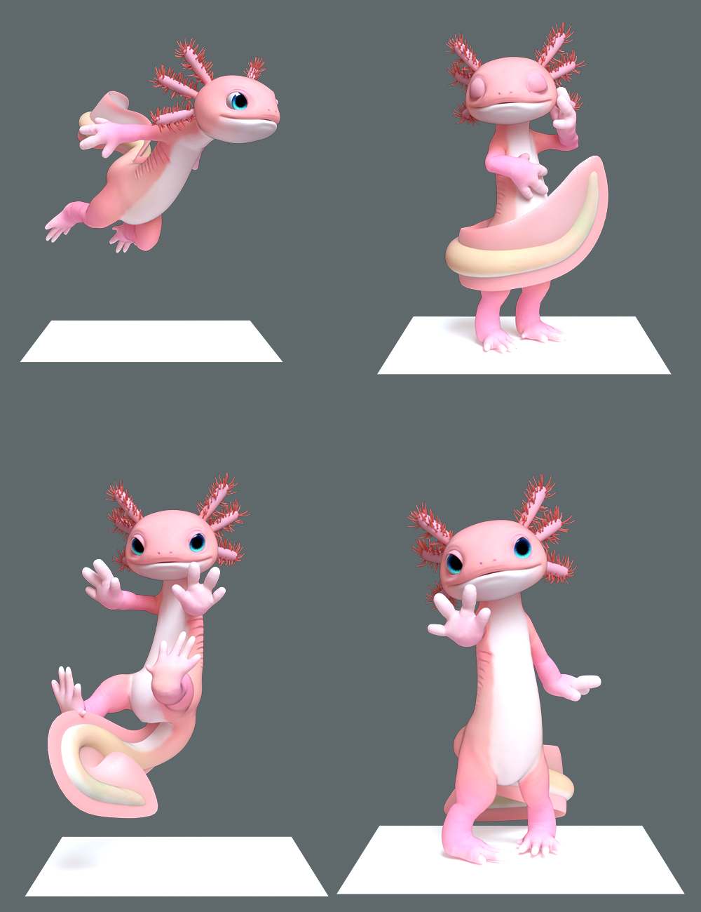 Ajolote Hierarchical Poses for Toon Axolotl by: Ensary, 3D Models by Daz 3D