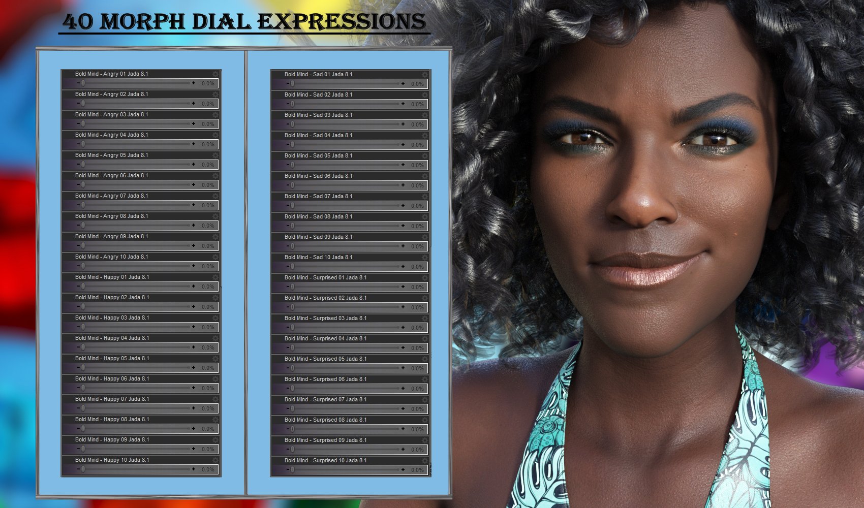 Bold Mind - Expressions for Genesis 8.1 Female and Jada 8.1 Bold Mind - Expressions for Genesis 8.1 Female and Jada 8.1 by: JWolf, 3D Models by Daz 3D