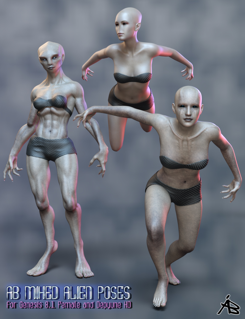 AB Mixed Alien Poses for Genesis 8.1 Female and Delpyune HD by: AuraBianca, 3D Models by Daz 3D