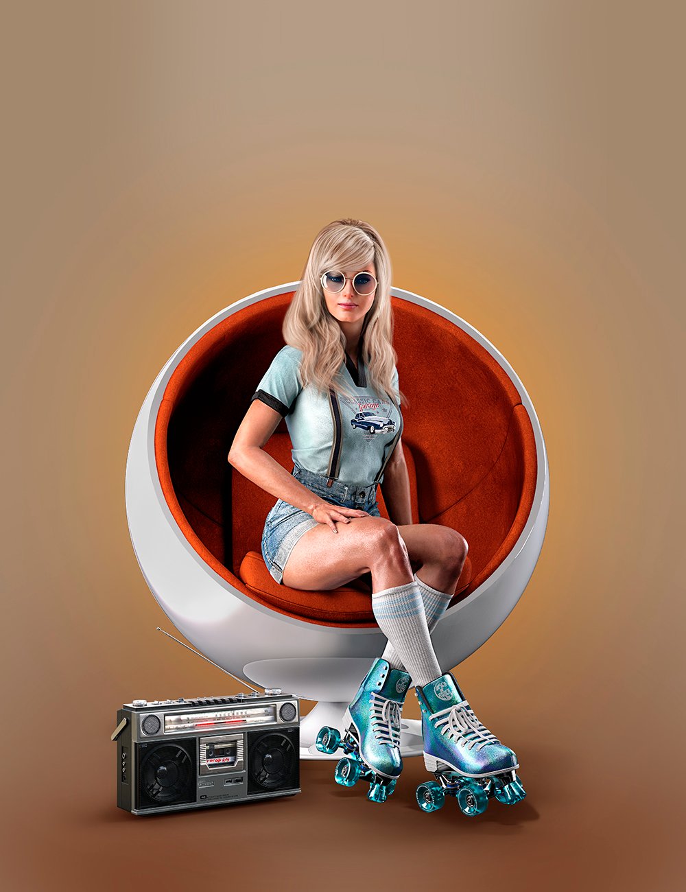AJC Boogie Roller Girl Outfit and Boombox for Genesis 8 and 8.1 Females by: adeilsonjc, 3D Models by Daz 3D