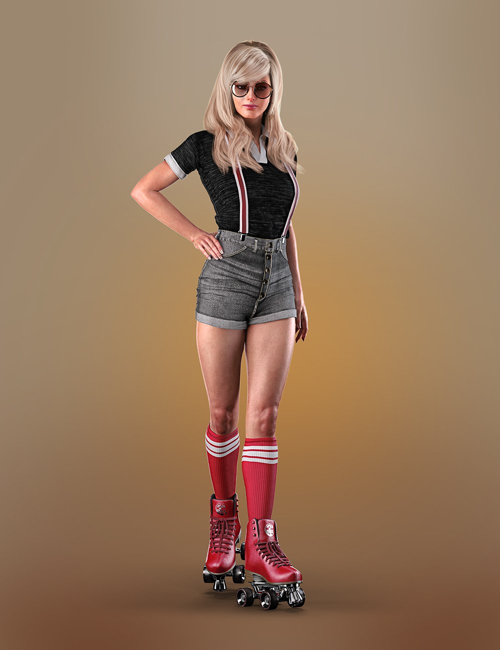 AJC Boogie Roller Girl Outfit and Boombox for Genesis 8 and 8.1 Females by: adeilsonjc, 3D Models by Daz 3D