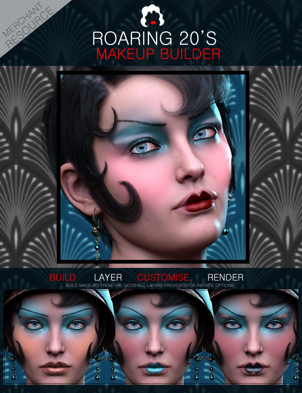 Roaring Twenties Makeup Builder for Genesis 8 Females by: ForbiddenWhispers, 3D Models by Daz 3D