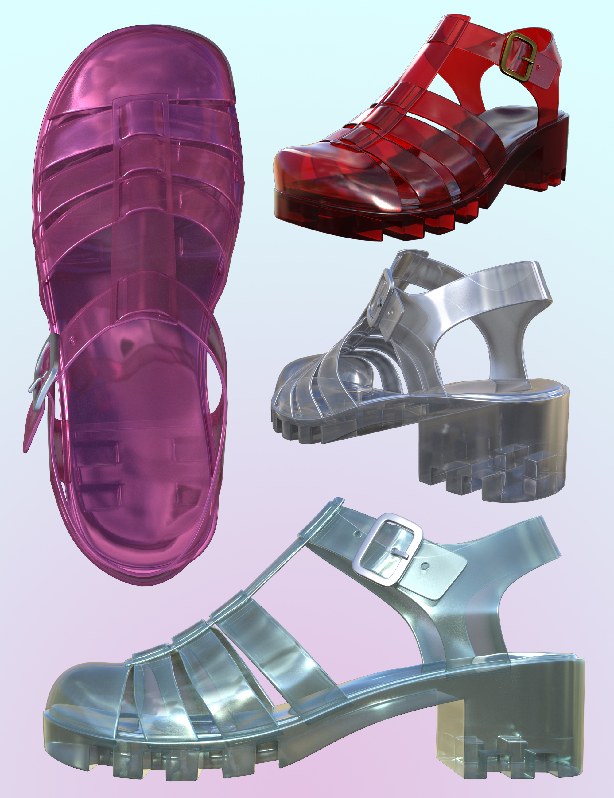 90's Jelly Sandals for Genesis 8 Females | Daz 3D