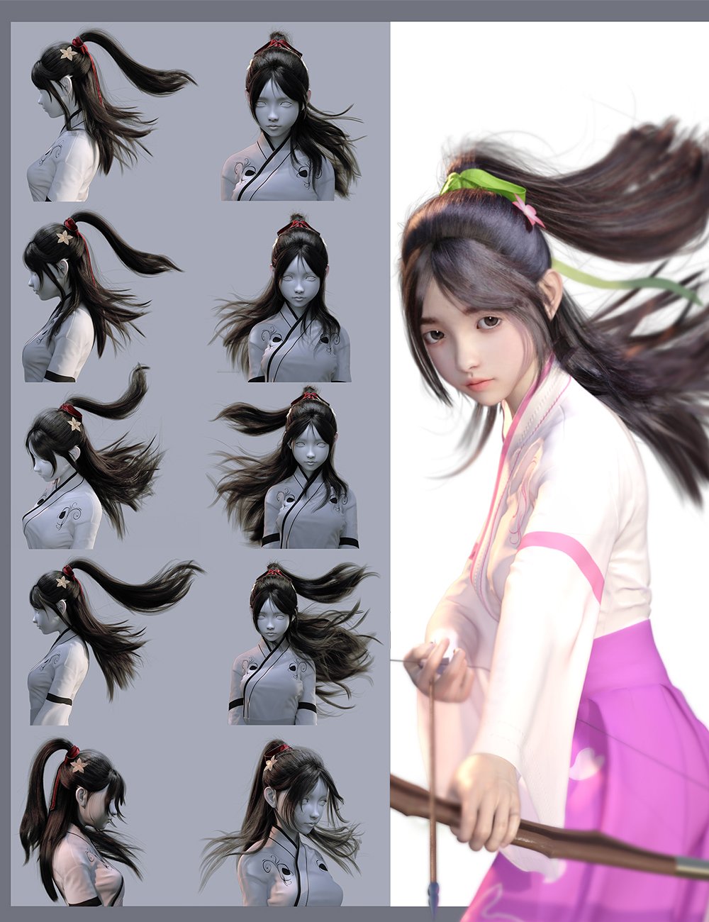 Sue Yee Half Shawl Long Hair for Genesis 8 and 8.1 Females by: Sue Yee, 3D Models by Daz 3D