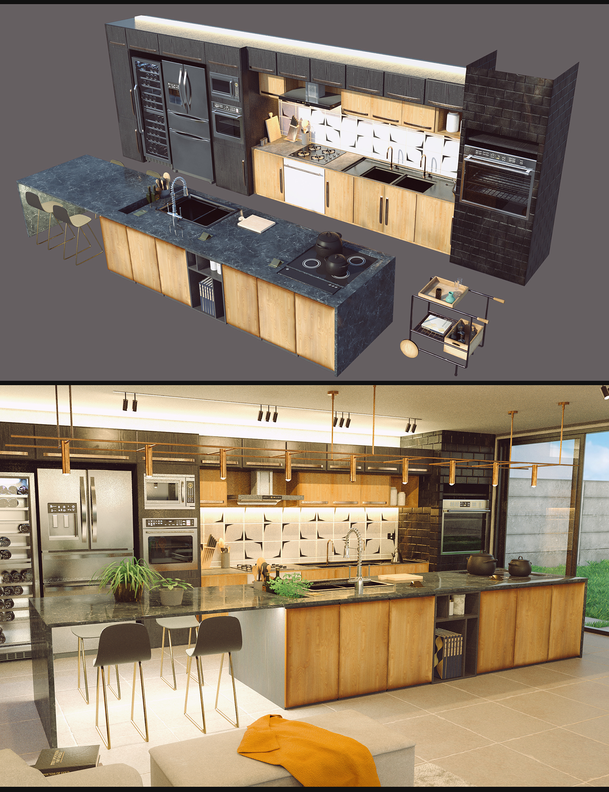 Cecilia House Kitchen Props by: Polish, 3D Models by Daz 3D