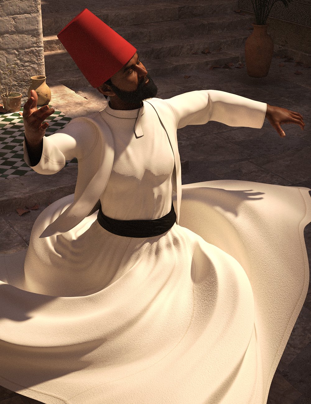 dForce Whirling Dervish Outfit for Genesis 8 Males by: Meshitup, 3D Models by Daz 3D