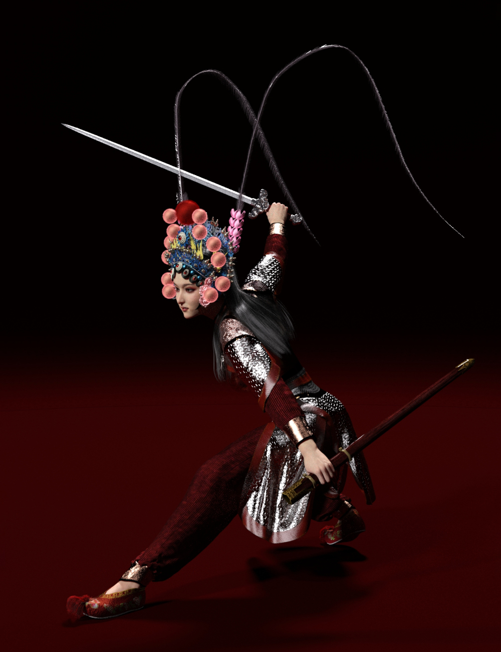dForce Wudan Outfit and Fencing Pose for Genesis 8 and 8.1 Females by: wsmonkeyking, 3D Models by Daz 3D