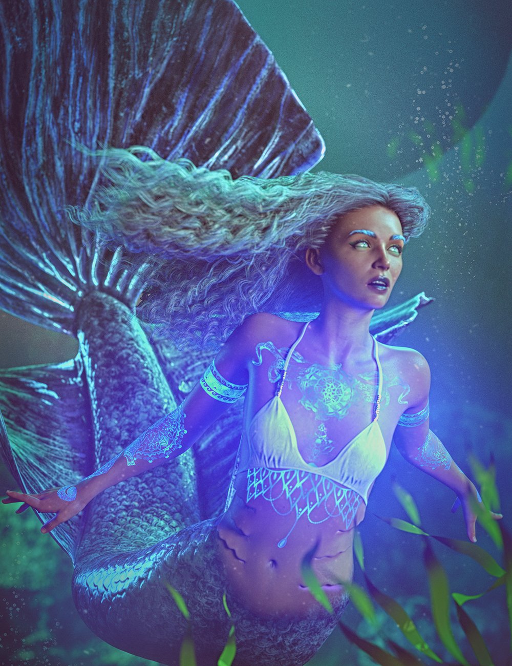 Siren Soul: Bioluminous Tattoos for Genesis 8 and 8.1 Female and Coral 8.1 by: Skyewolf, 3D Models by Daz 3D