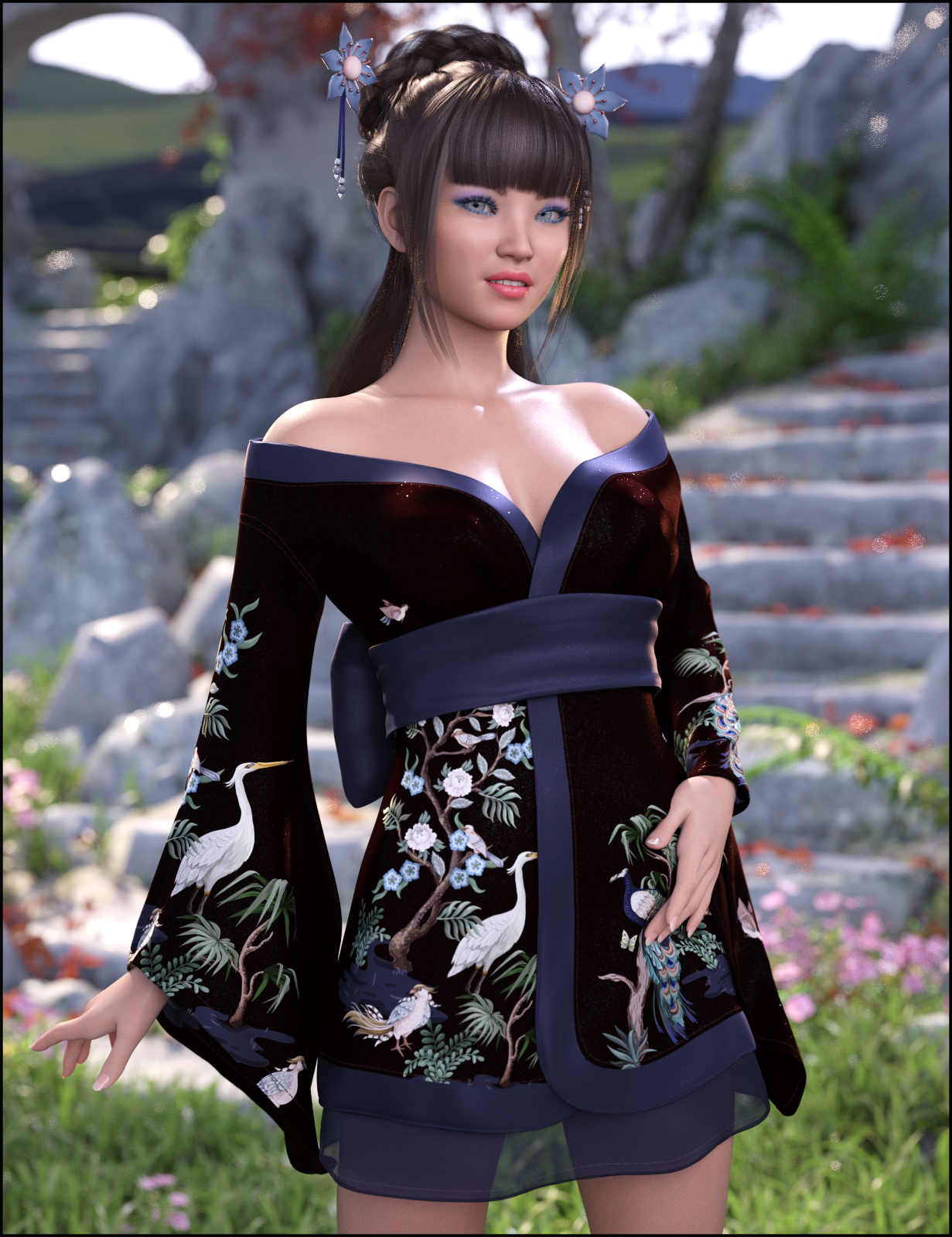 dForce Koharu Kimono for Genesis 8 Female by: JessaiiDemonicaEvilius, 3D Models by Daz 3D