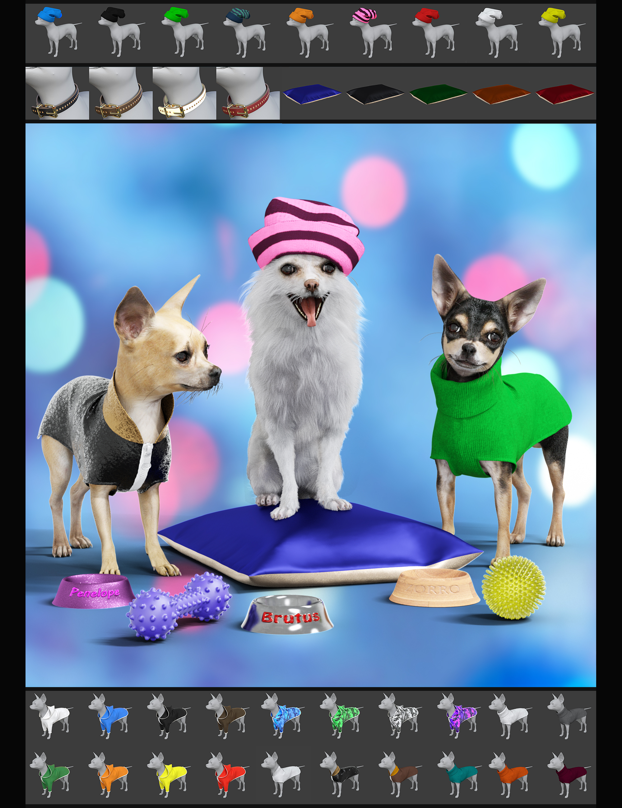 The Chihuahua Mega-Bundle for Daz Dog 8 by: Alessandro_AMLMX3D, 3D Models by Daz 3D