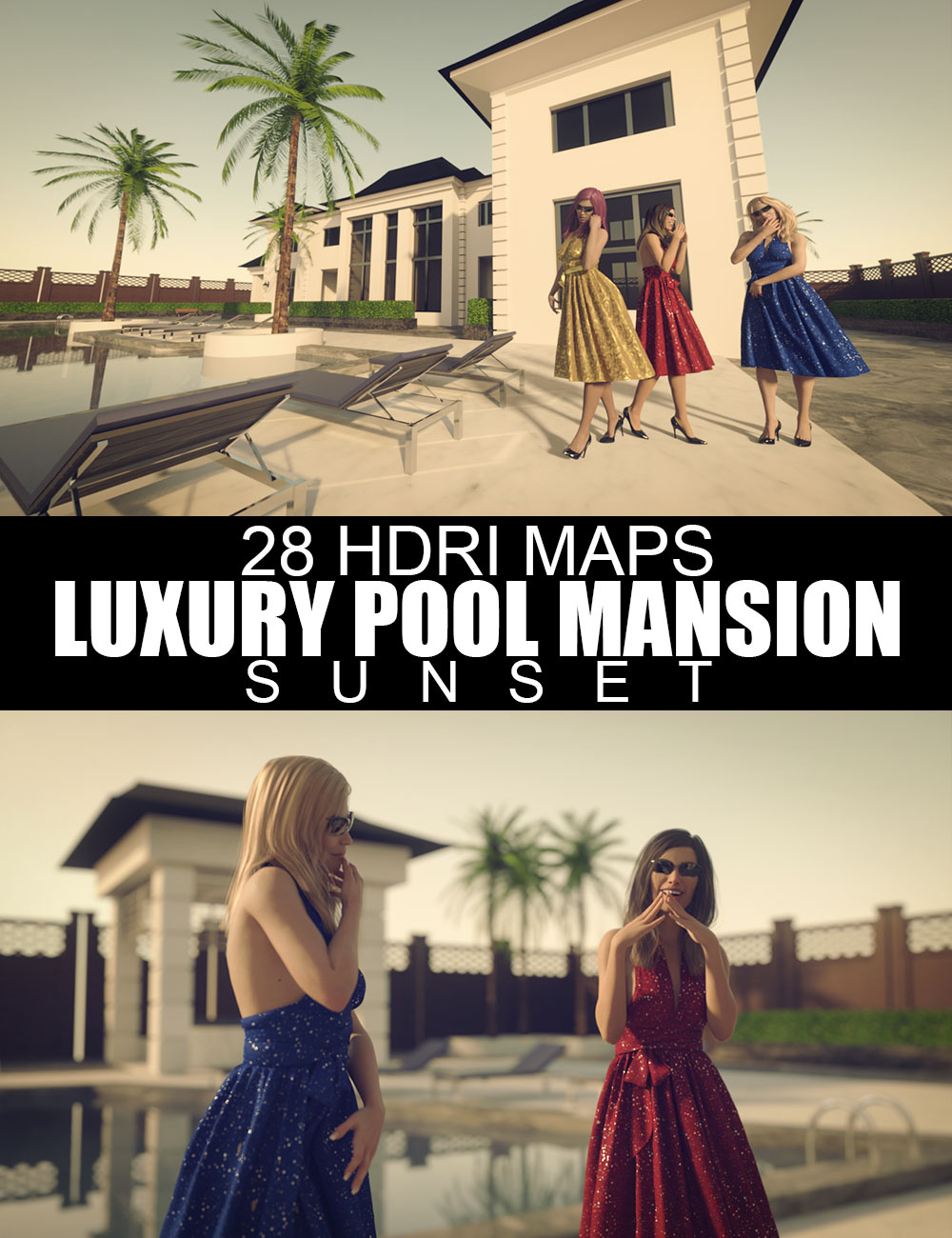 28 HDRIs - Luxury Pool Mansion Sunset by: Dreamlight, 3D Models by Daz 3D