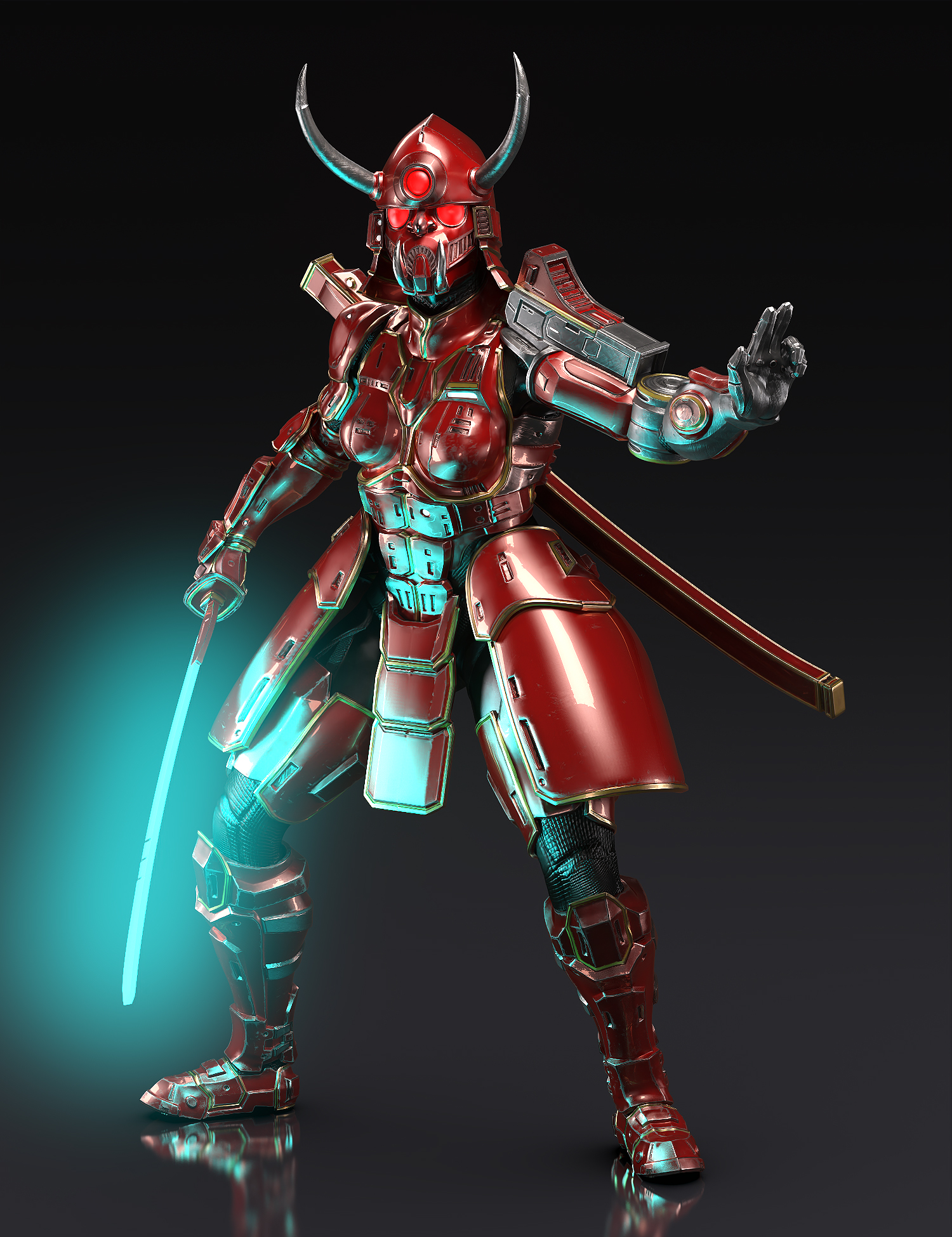 Samurai Cyberpunk Armor for Genesis 8.1 Female and Noska 8.1 by: Jerry Jang, 3D Models by Daz 3D