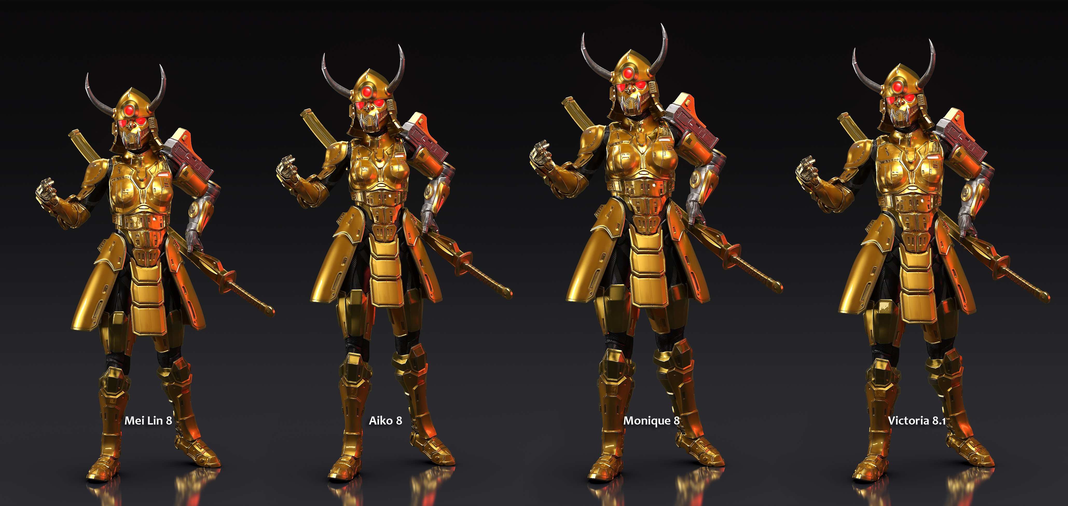 Samurai Cyberpunk Armor for Genesis 8.1 Female and Noska 8.1 by: Jerry Jang, 3D Models by Daz 3D
