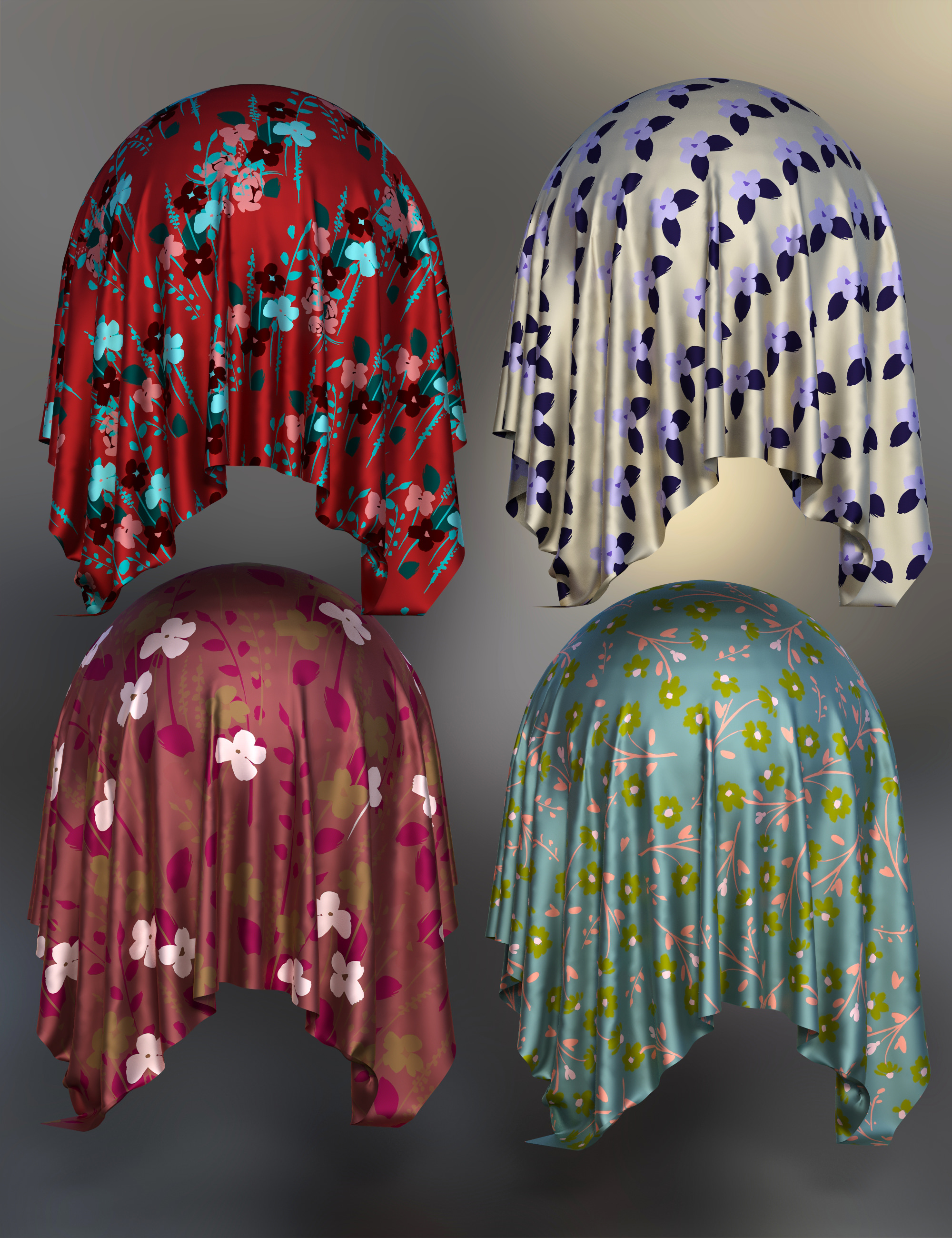 Floral Silk Fabric Iray Shaders Vol 2 by: Nelmi, 3D Models by Daz 3D