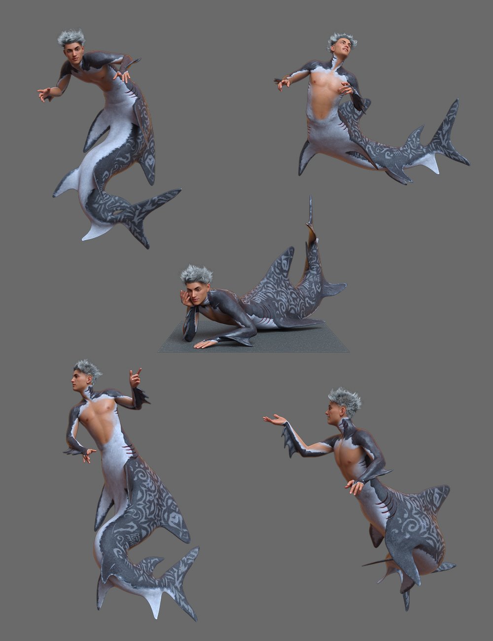 Shark Boy Hierarchical Poses for Genesis 8 Male and FPE Shark Tail by: Ensary, 3D Models by Daz 3D