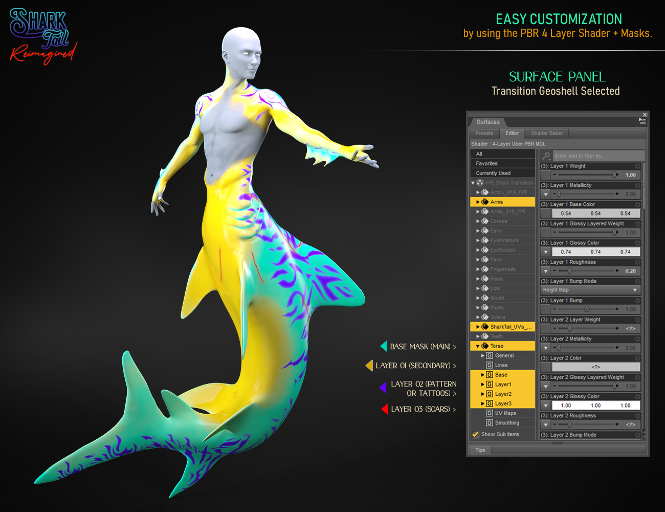 Shark Tail Reimagined Texture Add-on for Genesis 8 Males Shark Tail Reimagined Texture Add-on for Genesis 8 Males by: FenixPhoenixEsid, 3D Models by Daz 3D