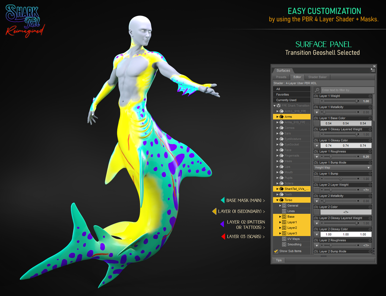 Shark Tail Reimagined Texture Add-on for Genesis 8 Males Shark Tail Reimagined Texture Add-on for Genesis 8 Males by: FenixPhoenixEsid, 3D Models by Daz 3D