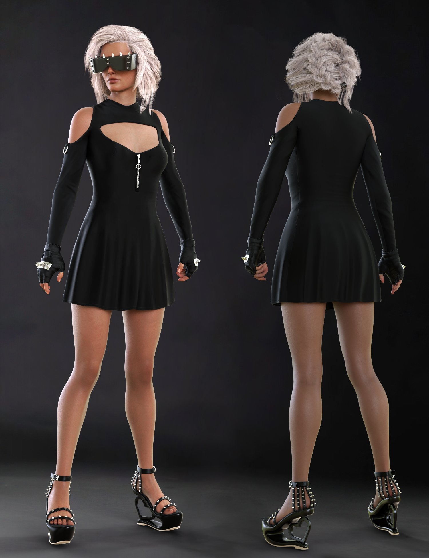 dForce Gothic Punk Outfit for Genesis 8 and 8.1 Females by: fjaa3d, 3D Models by Daz 3D