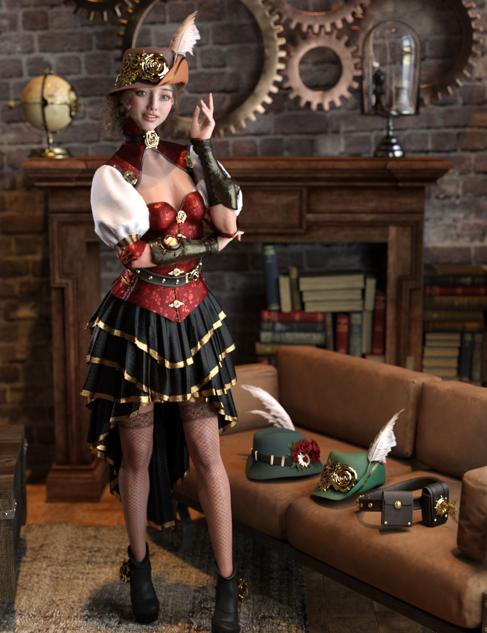 KuJ dForce Steampunk Skirt Outfit for Genesis 8 and 8.1 Females by: Kujira, 3D Models by Daz 3D