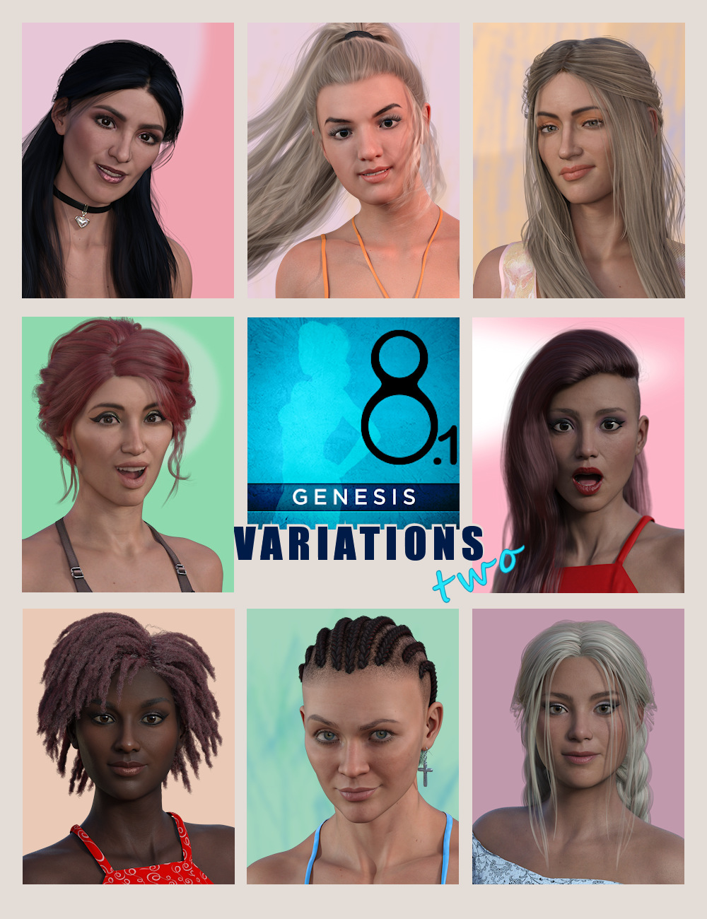 Variations for Genesis 8.1 Female 2 by: Aquarius, 3D Models by Daz 3D