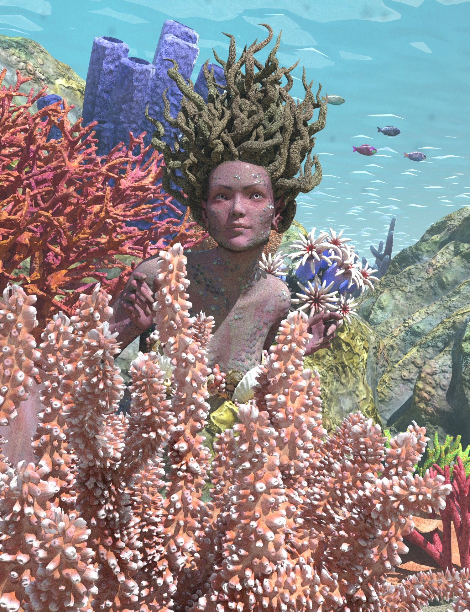 dForce Marina Mermaid Hair for Genesis 8 Females by: 3D-GHDesignAe Ti, 3D Models by Daz 3D