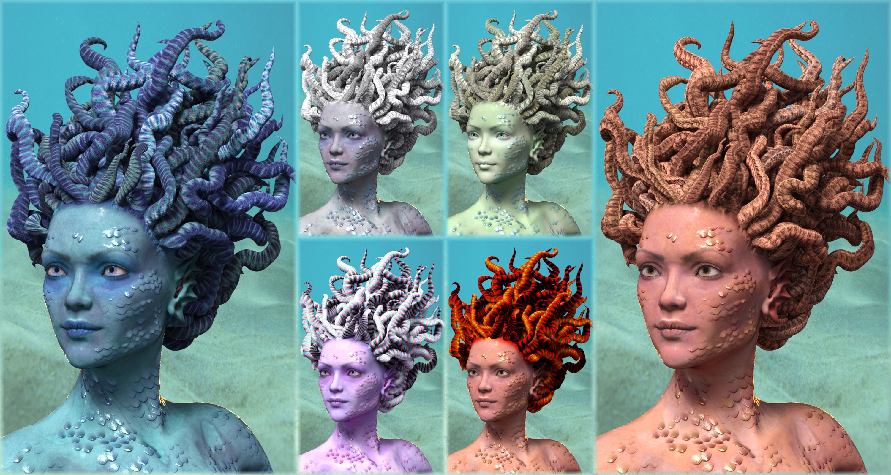 dForce Marina Mermaid Hair for Genesis 8 Females by: 3D-GHDesignAe Ti, 3D Models by Daz 3D