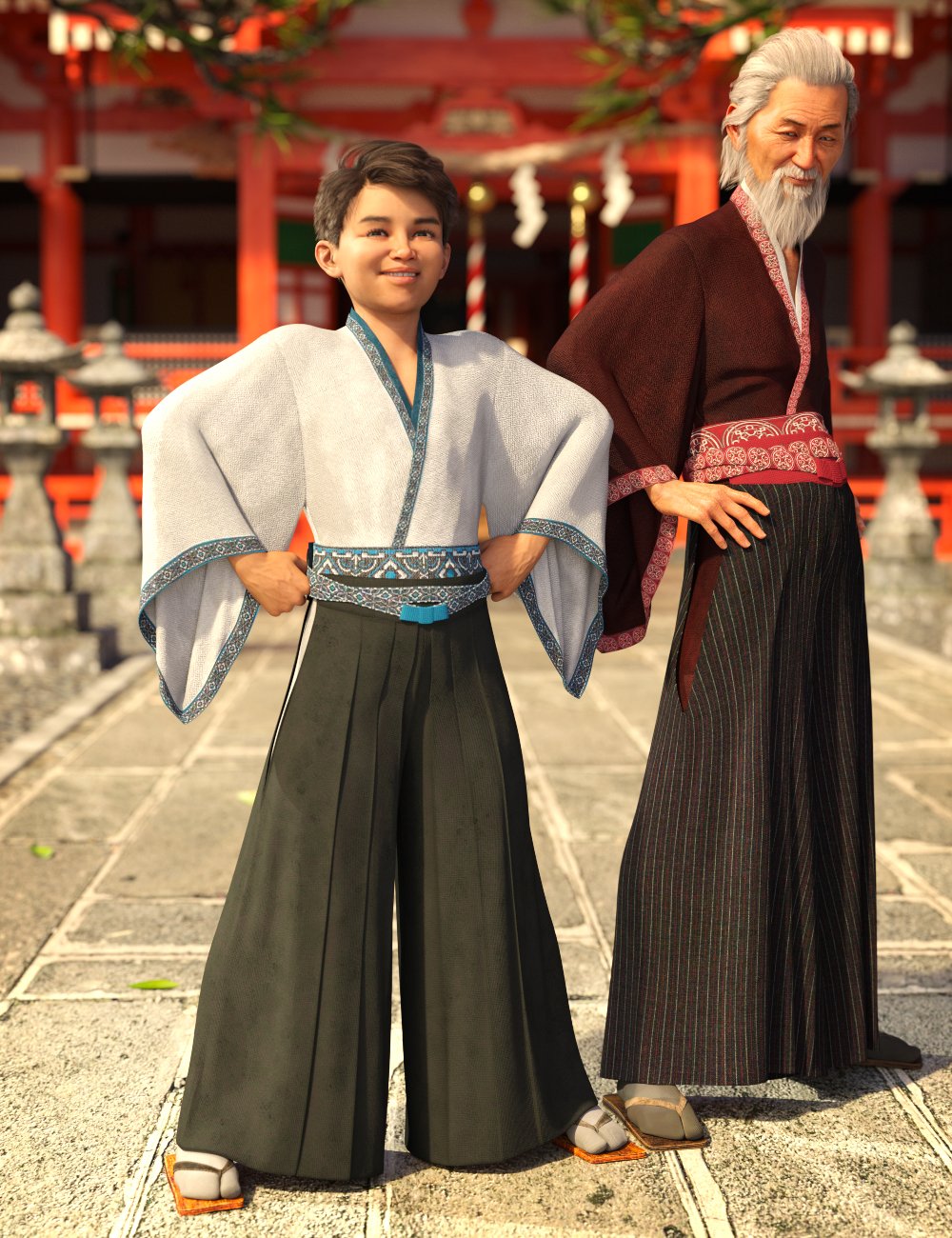 dForce Hakama and Kimono Outfit Textures by: Shox-Design, 3D Models by Daz 3D