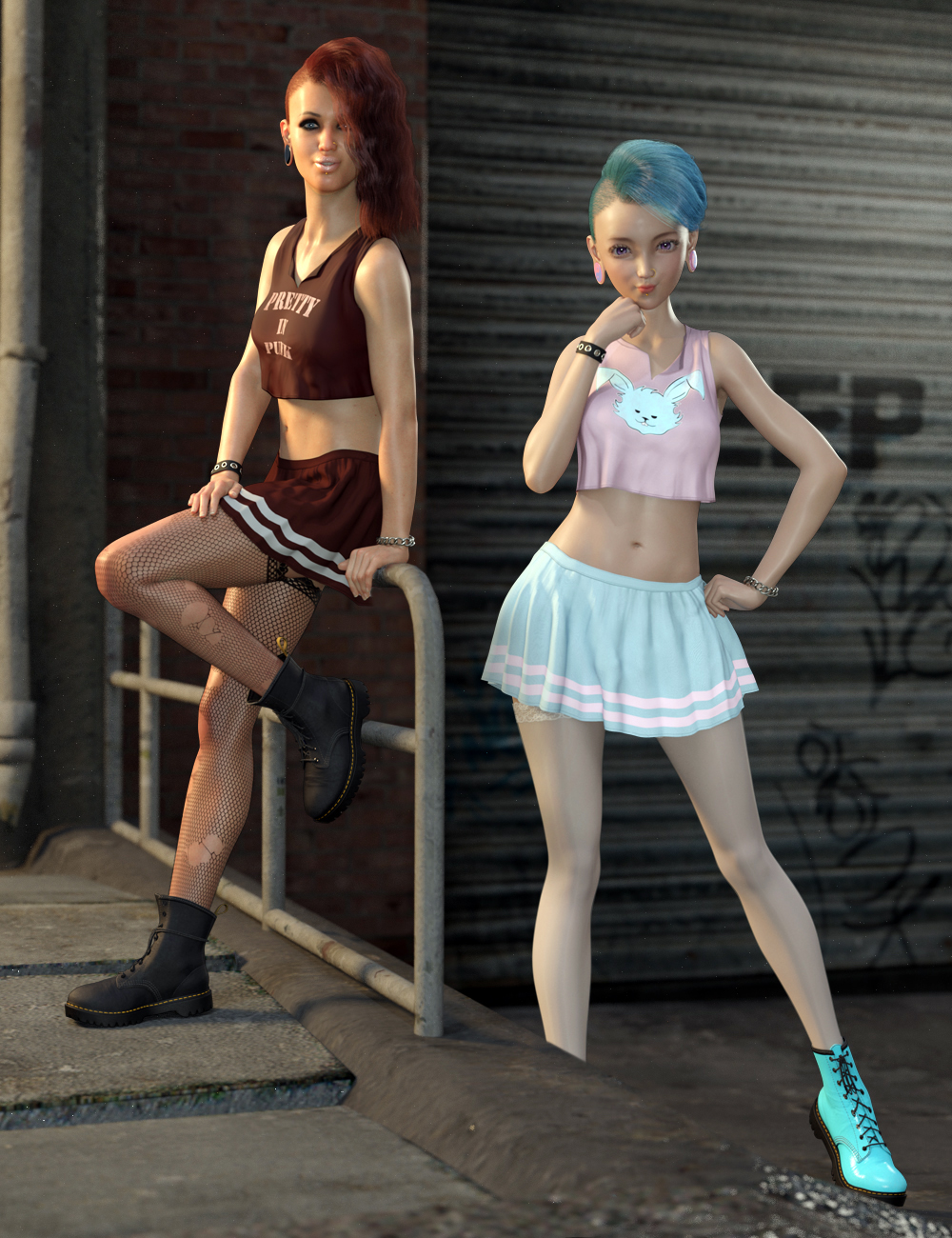 Riot Grrl dForce Outfit for Genesis 8 and Genesis 8.1 by: WillDupre, 3D Models by Daz 3D